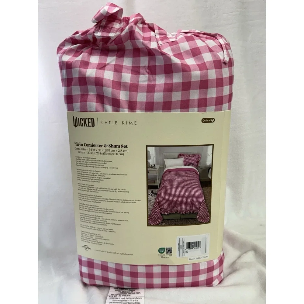 Wicked: For Good x Katie Kime Twin Comforter And Sham Set Pink And White New